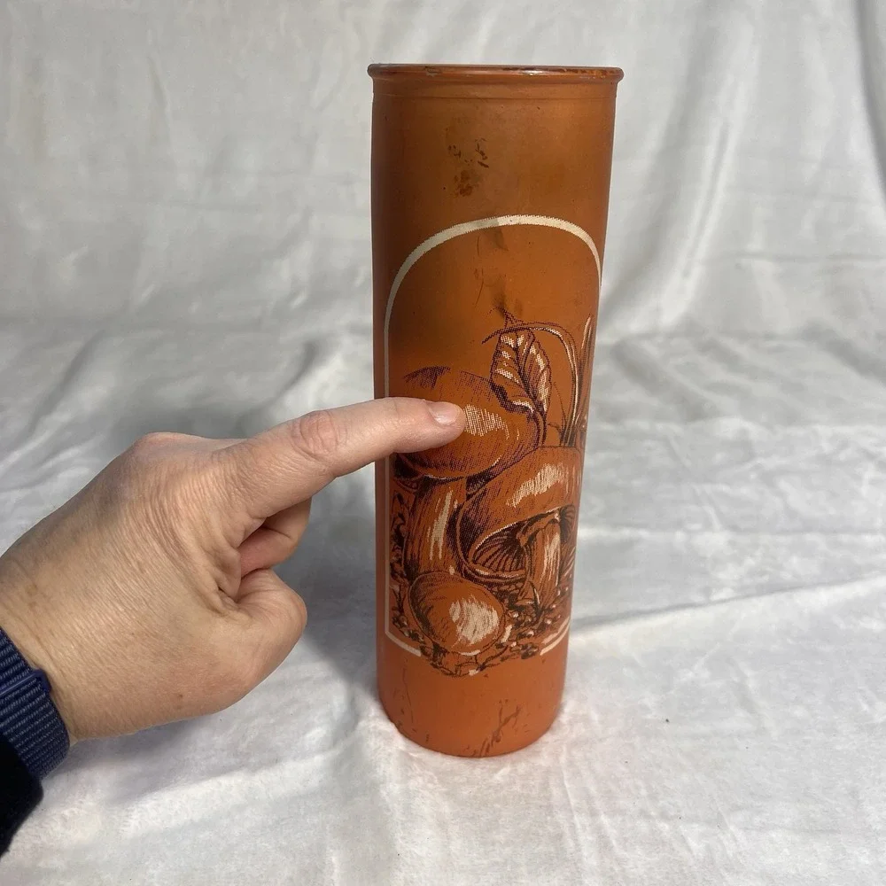 Vintage 1970s Orange Glass Mushroom Candle Holder Cylinder Retro MCM Decor